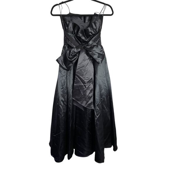 80s Y2K Jessica McClintock Gunne Sax All Black Satin Dress Floral Lace Size 9 - Picture 3 of 3
